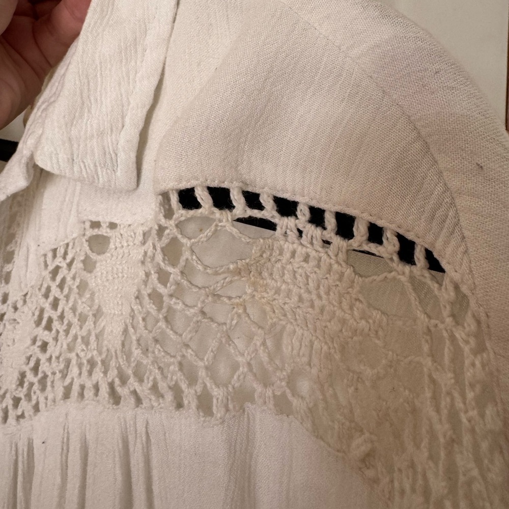 Free People Katie Bird White Button Down Shirt with Lace Accents - Picture 6 of 8